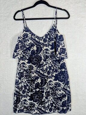 INTERMIX 💯 Silk Navy and White Floral Mini Dress
